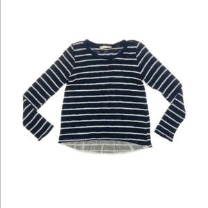 Soprano Lace Navy blue striped pullover sweater, L